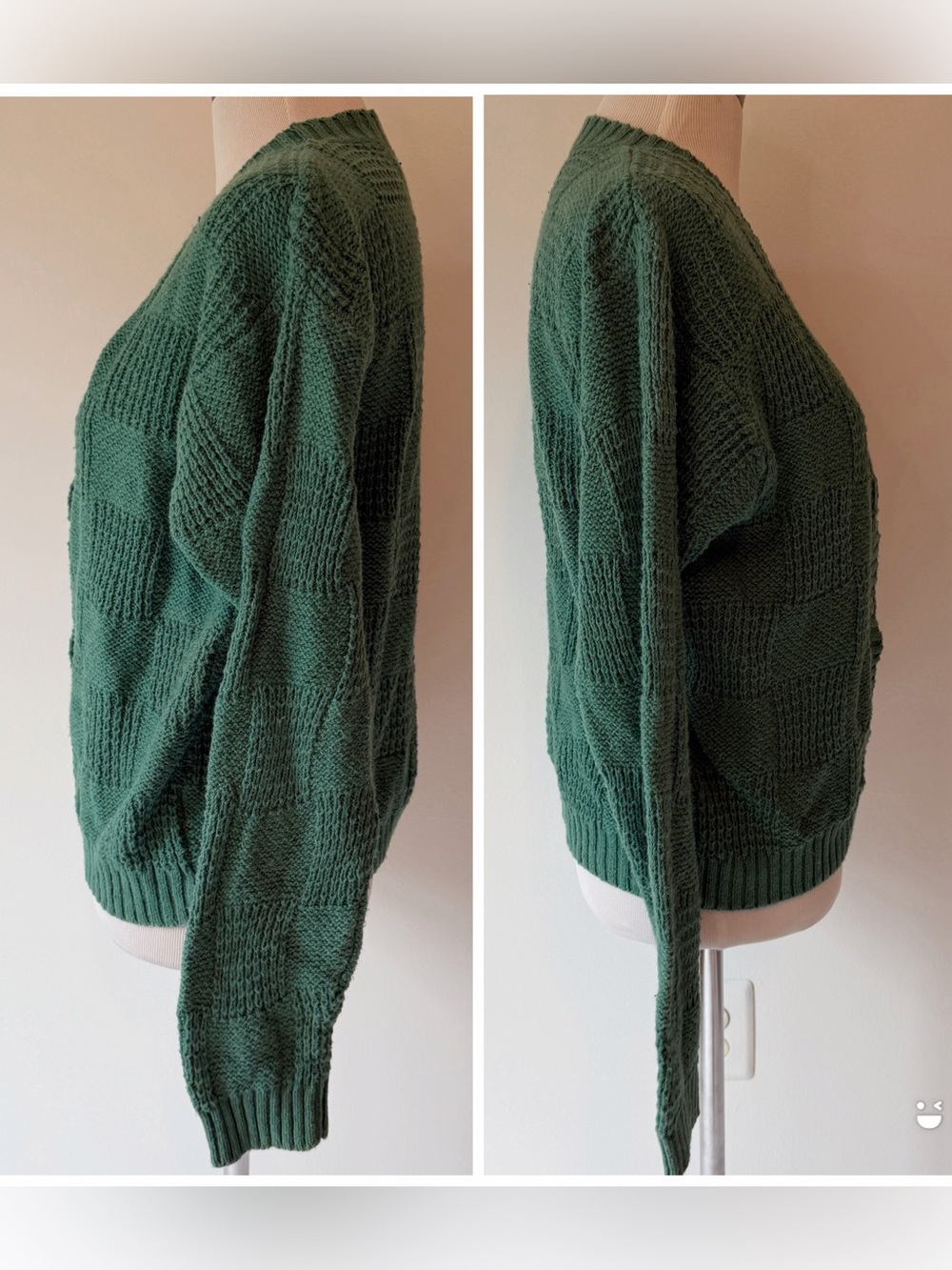 Boundary Waters Vintage Green Mixed Stitch Knit Cardigan Sweater Button Up Large - Picture 4 of 16